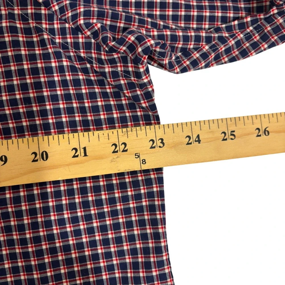 Ralph Lauren Button Down Shirt Mens L Navy Plaid Cotton Long Sleeve Brown Pony